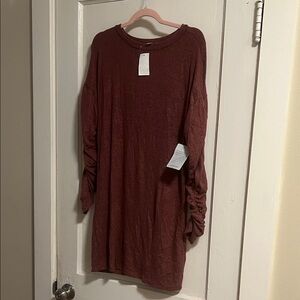 The Vanity Room Maroon Space Knit Mini Dress Shirred Sleeves S